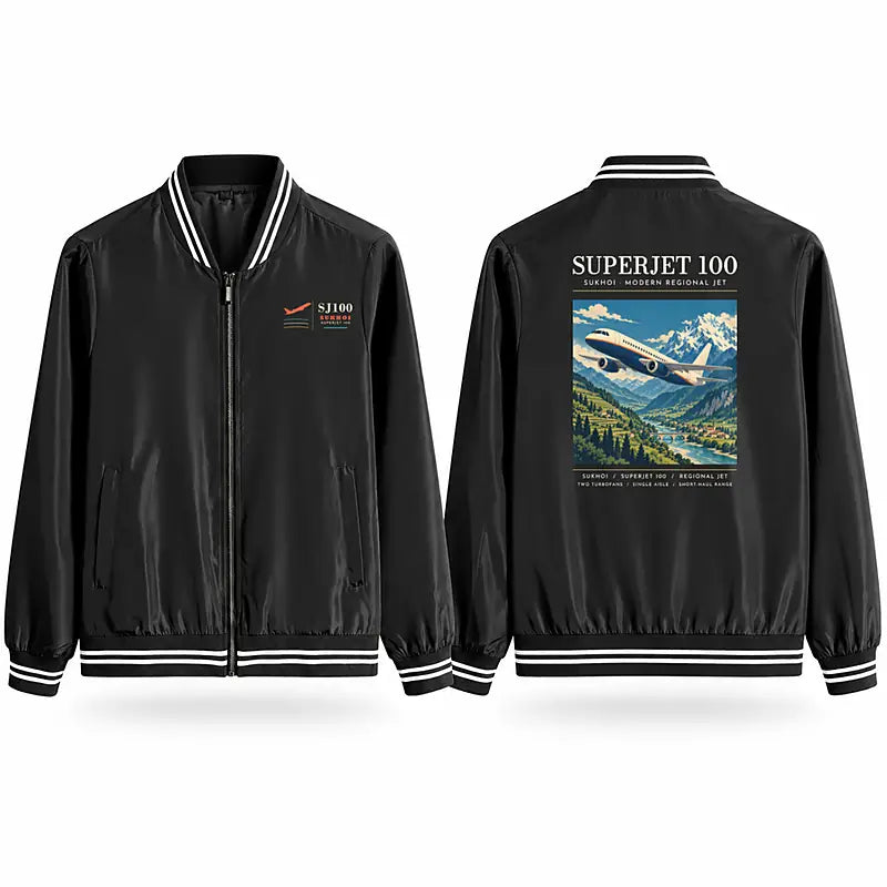 Sukhoi Superjet 100 Stylish Jackets - Baseball Collar - Poster - Black