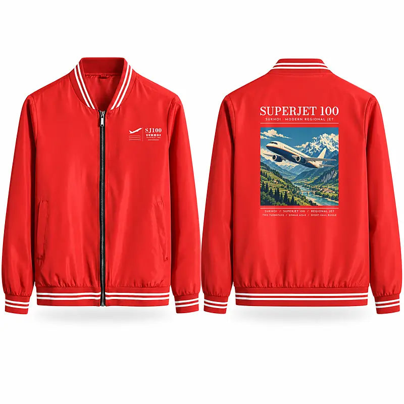 Sukhoi Superjet 100 Stylish Jackets - Baseball Collar - Poster - Red