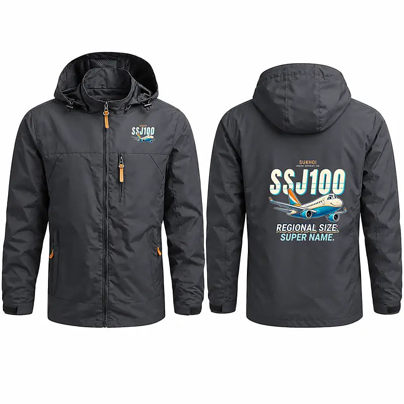 Sukhoi Superjet 100 Stylish Jackets - Hooded Windbreaker - Cartoon - Charcoal