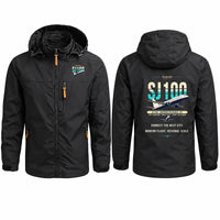 Thumbnail for Sukhoi Superjet 100 Stylish Jackets - Hooded Windbreaker - Original - Black