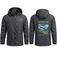 Thumbnail for Sukhoi Superjet 100 Stylish Jackets - Hooded Windbreaker - Poster - Charcoal
