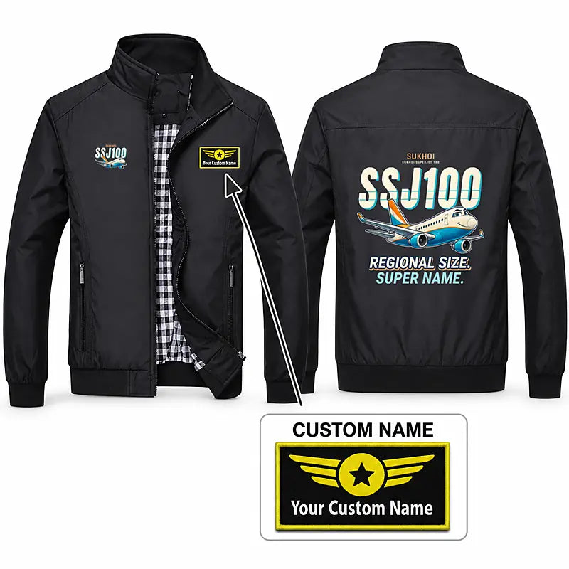 Sukhoi Superjet 100 Stylish Jackets - Stand Collar - Cartoon + Name - Black