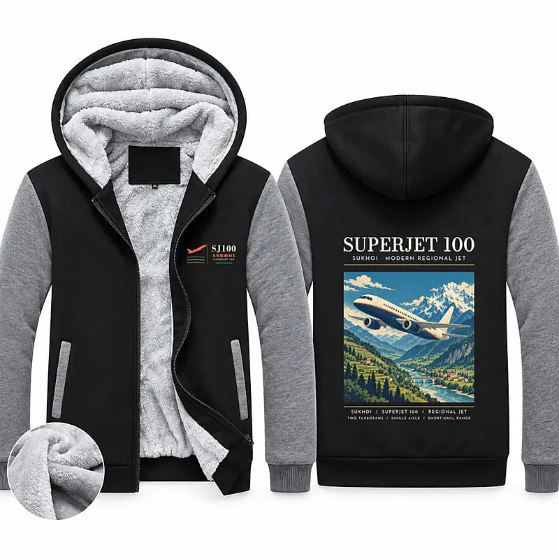 Sukhoi Superjet 100 Zipped Sweatshirts - Poster - Black & Gray