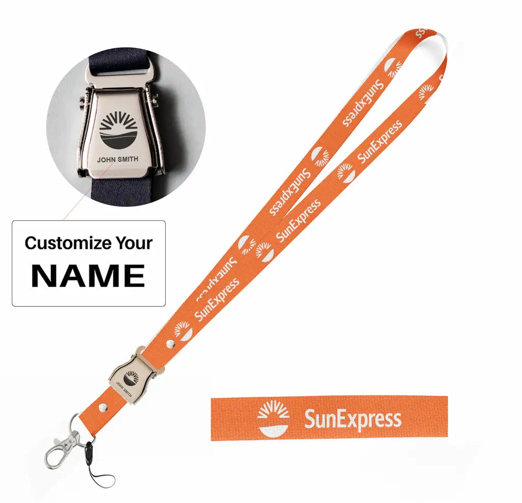 SunExpress seat belt lanyard - orange with name