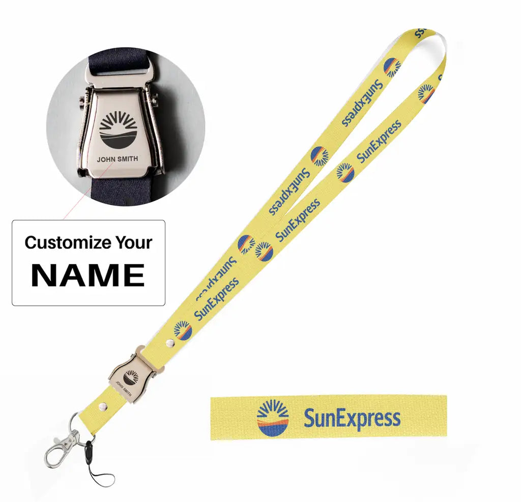 SunExpress seat belt lanyard - yellow with name
