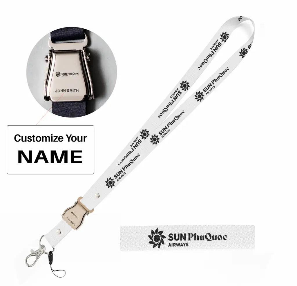 Sun Phu Quoc Airways seat belt lanyard - white with name