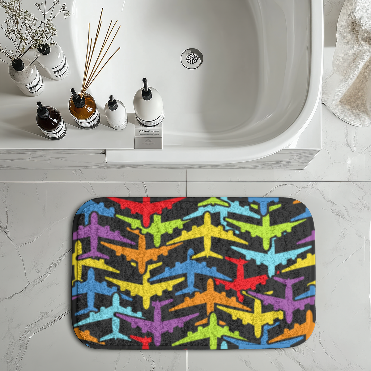 Super Colourful Airplanes Designed Bath Mats
