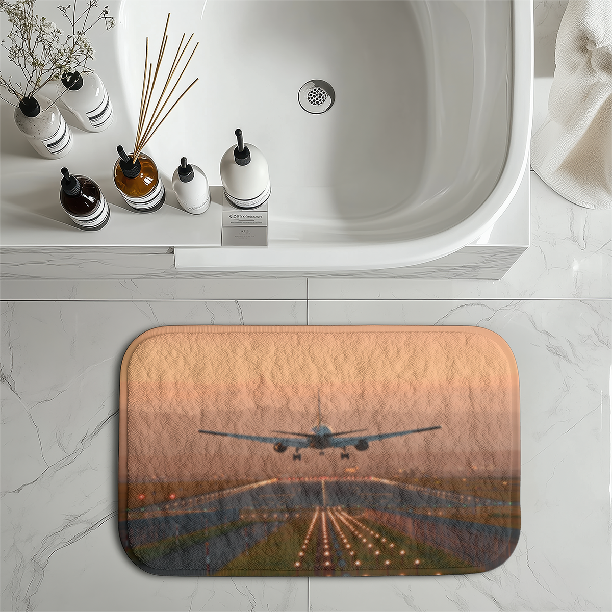 Super Cool Landing During Sunset Designed Bath Mats