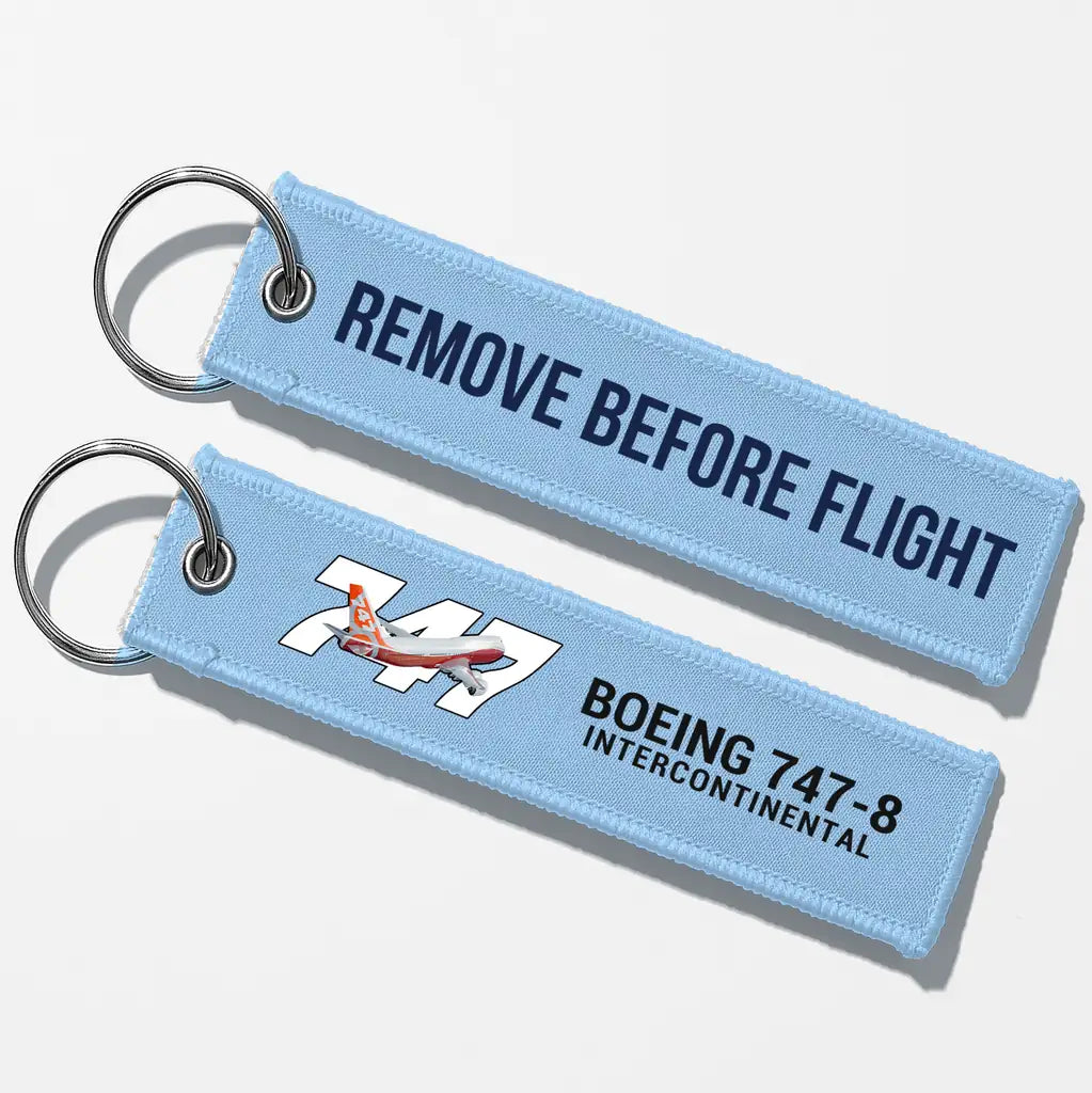 Super Boeing 747-8 Intercontinental Key Chains - Light Blue - Remove Before Flight
