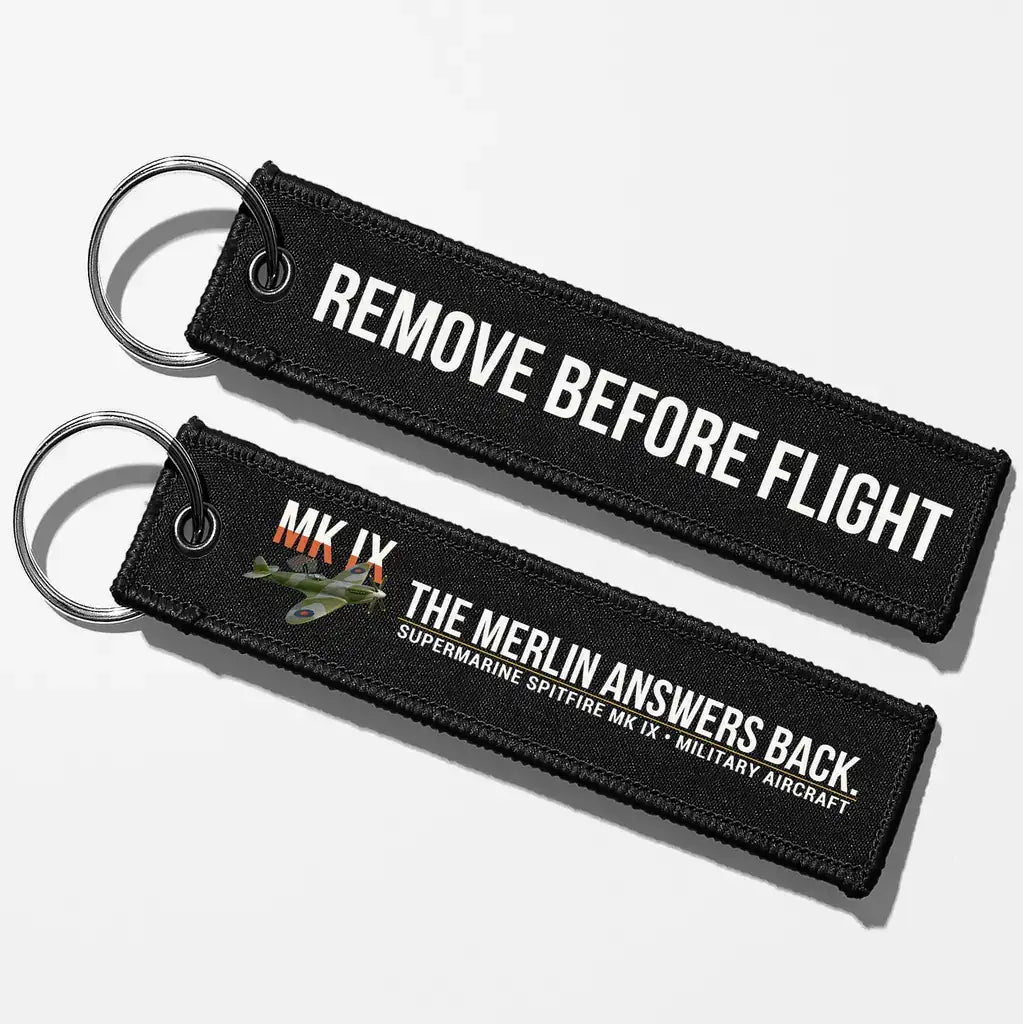 Supermarine Spitfire Mk IX Aviator Key Chains - Black - Remove Before Flight