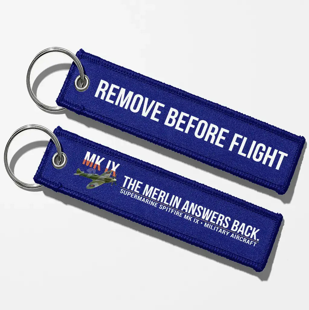 Supermarine Spitfire Mk IX Aviator Key Chains - Blue - Remove Before Flight