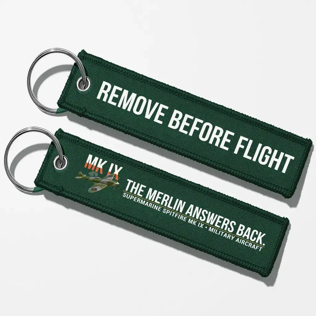Supermarine Spitfire Mk IX Aviator Key Chains - Dark Green - Remove Before Flight