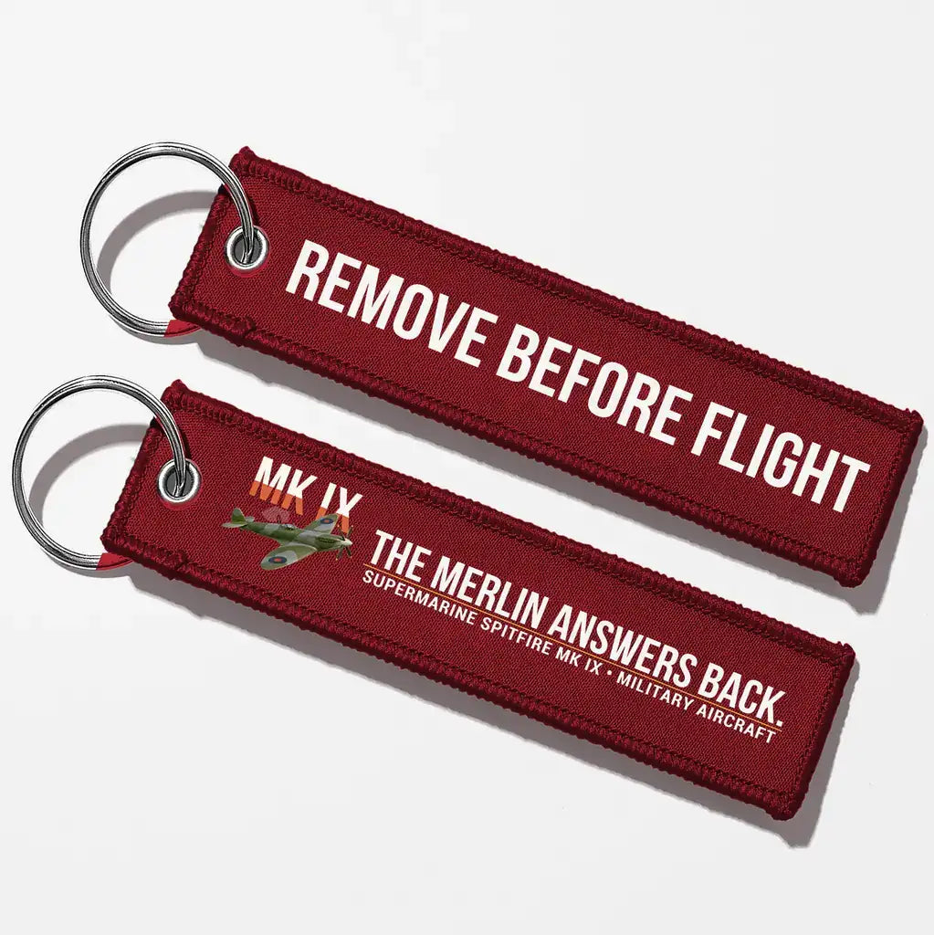 Supermarine Spitfire Mk IX Aviator Key Chains - Dark Red - Remove Before Flight