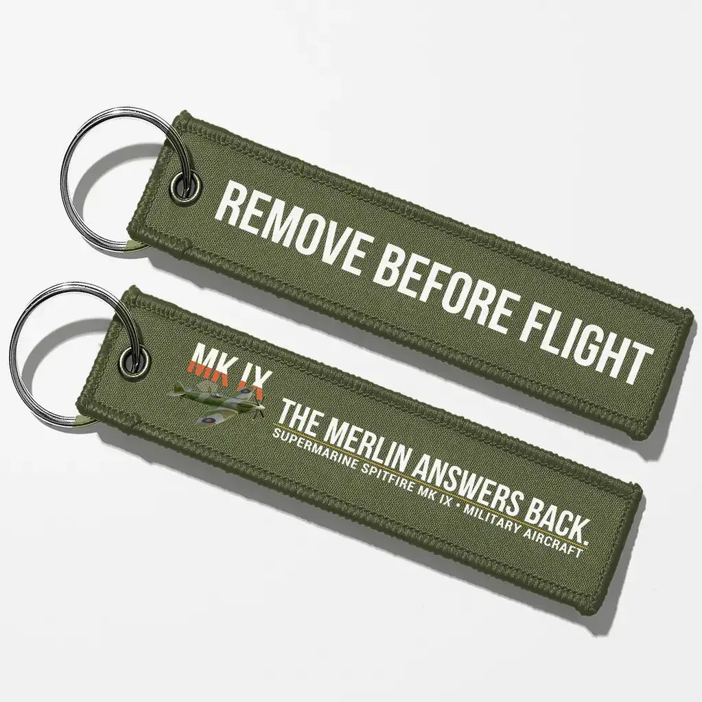 Supermarine Spitfire Mk IX Aviator Key Chains - Green Army - Remove Before Flight
