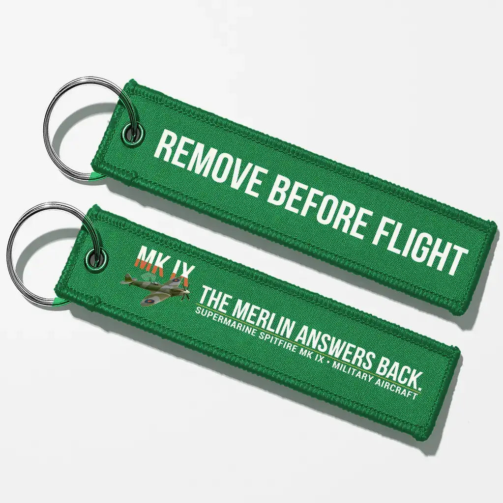 Supermarine Spitfire Mk IX Aviator Key Chains - Green - Remove Before Flight