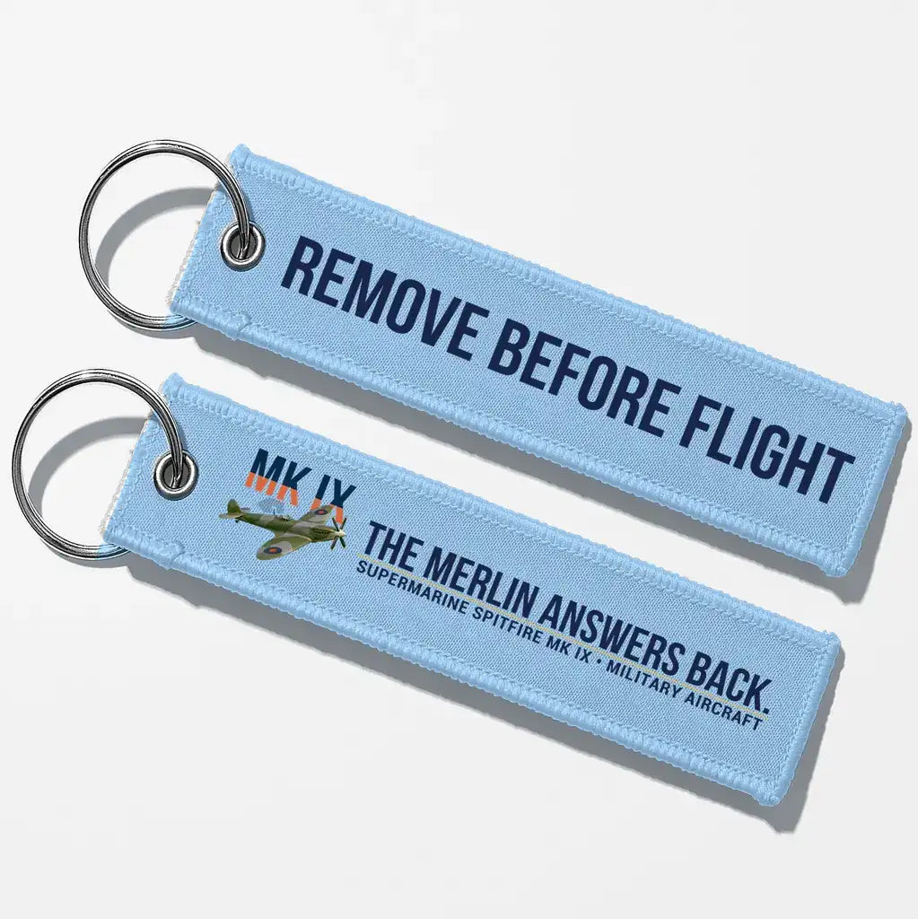 Supermarine Spitfire Mk IX Aviator Key Chains - Light Blue - Remove Before Flight