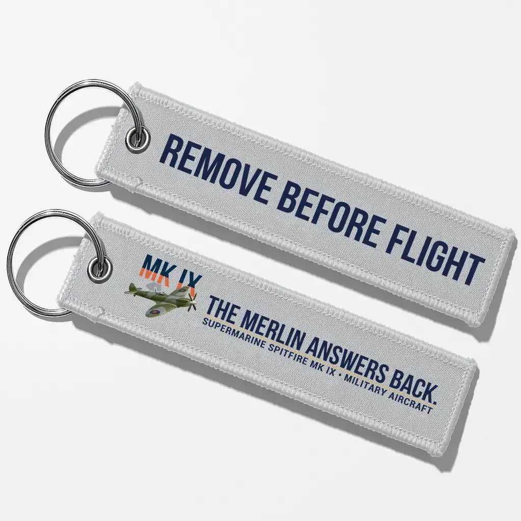 Supermarine Spitfire Mk IX Aviator Key Chains - Light Gray - Remove Before Flight