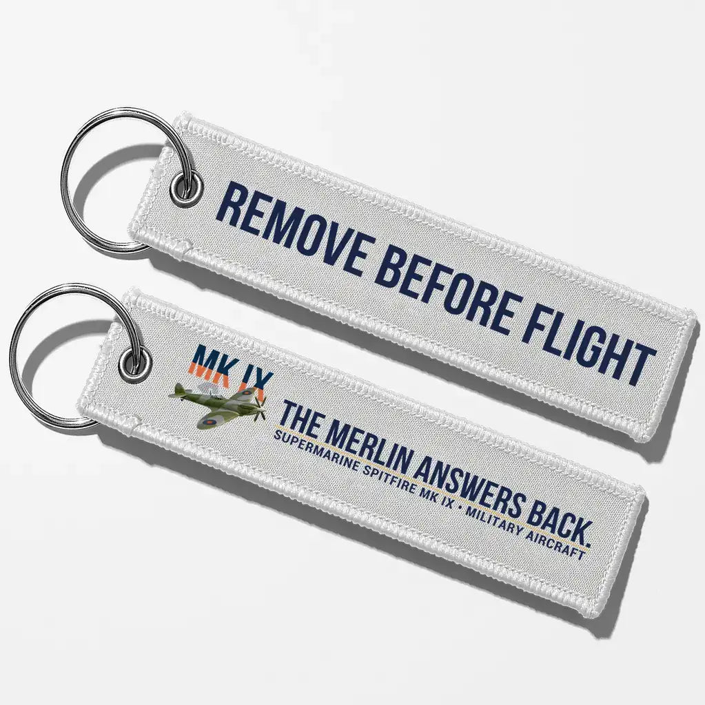 Supermarine Spitfire Mk IX Aviator Key Chains - White - Remove Before Flight
