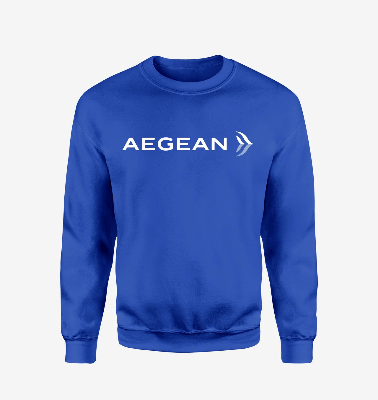 Aegean Airlines logo on blue sweatshirt