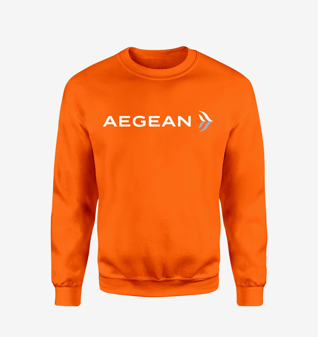 Aegean Airlines logo on orange sweatshirt