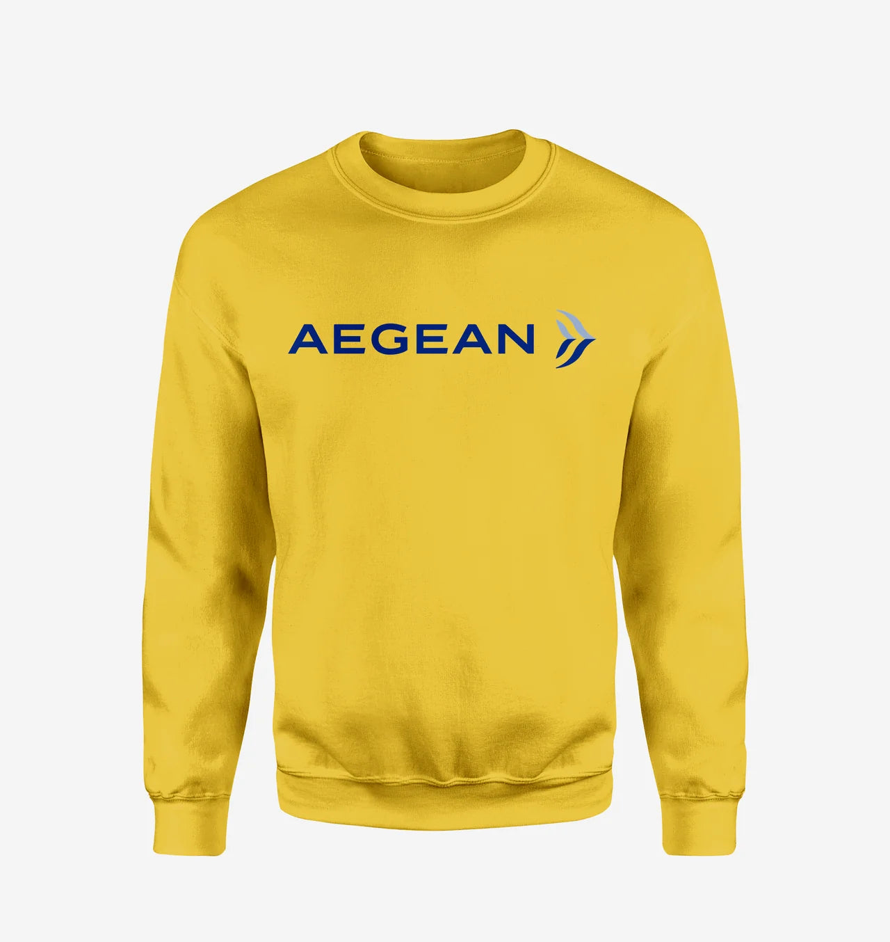 Aegean Airlines logo on yellow sweatshirt
