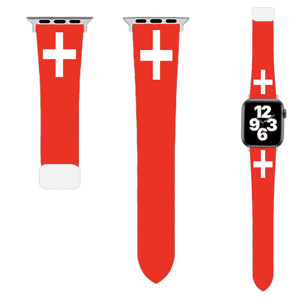 Switzerland Flag Designed Soft Silicone Apple Watch Bands