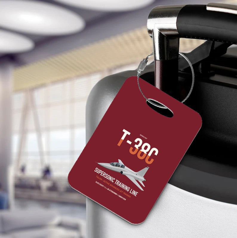 T-38C Talon design on dark red acrylic luggage tags, double-side print