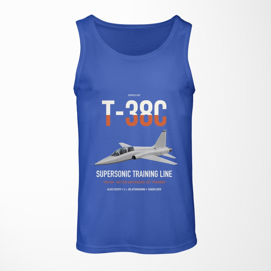 T-38C Talon design on blue tank top