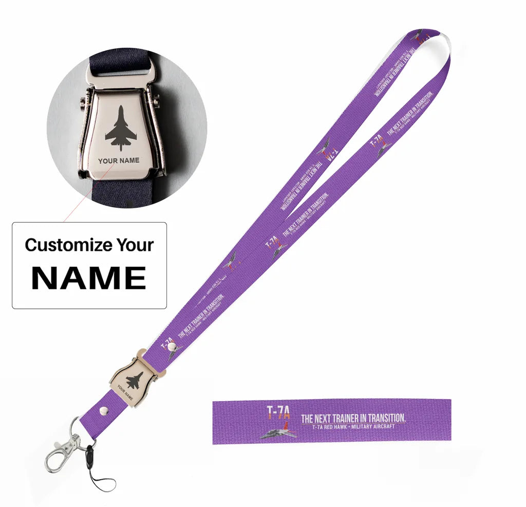 T-7A Red Hawk seat belt lanyard - purple with name