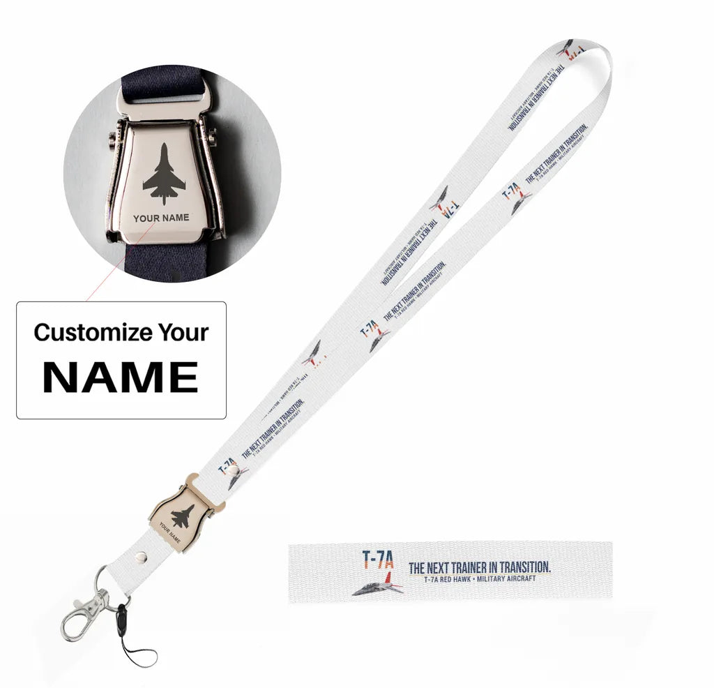 T-7A Red Hawk seat belt lanyard - white with name
