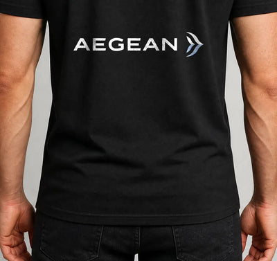Aegean Airlines design on black t-shirt — cover