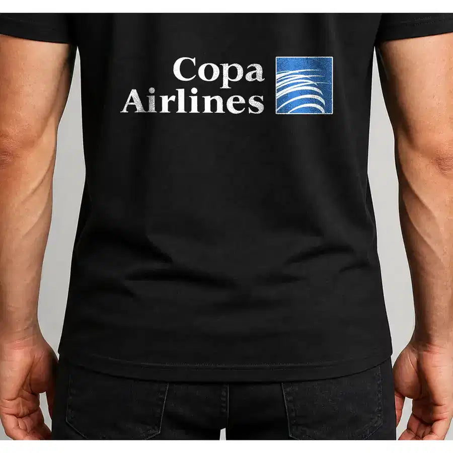 Copa Airlines design on black t-shirt — cover