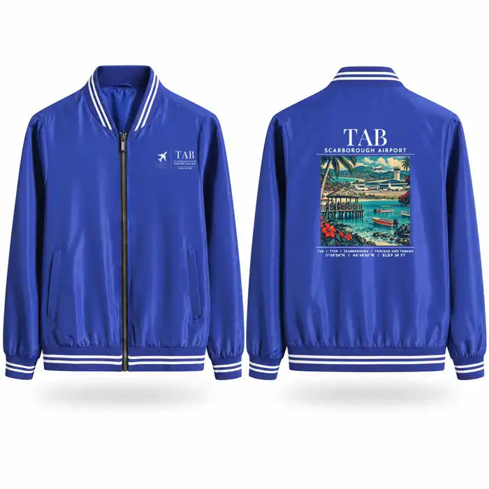 Tobago A.N.R. Robinson International Airport (TAB) Stylish Jackets - Baseball Collar - Poster - Royal Blue