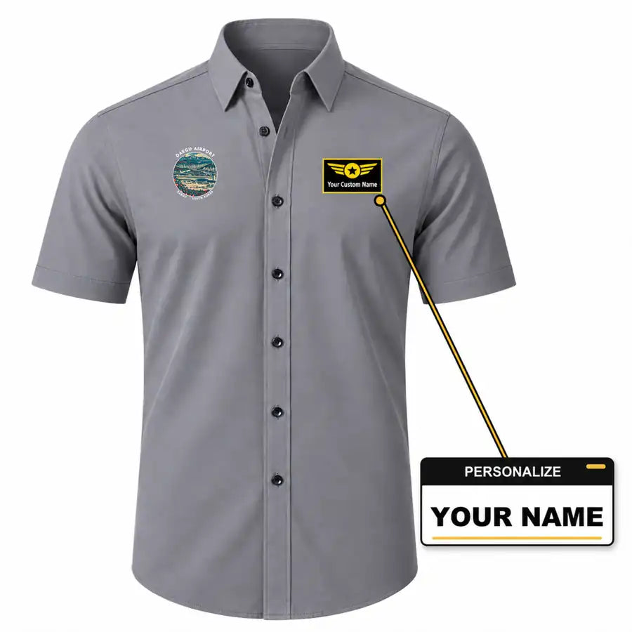 Daegu International Airport (TAE) Shirts - Short Sleeve Shirt - Badge - Gray + NAME