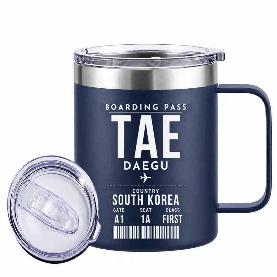 Daegu International Airport (TAE) Stainless Steel Mugs - Boarding Pass - Stainless Steel Mug - 14 oz / 400ML - Navy Blue