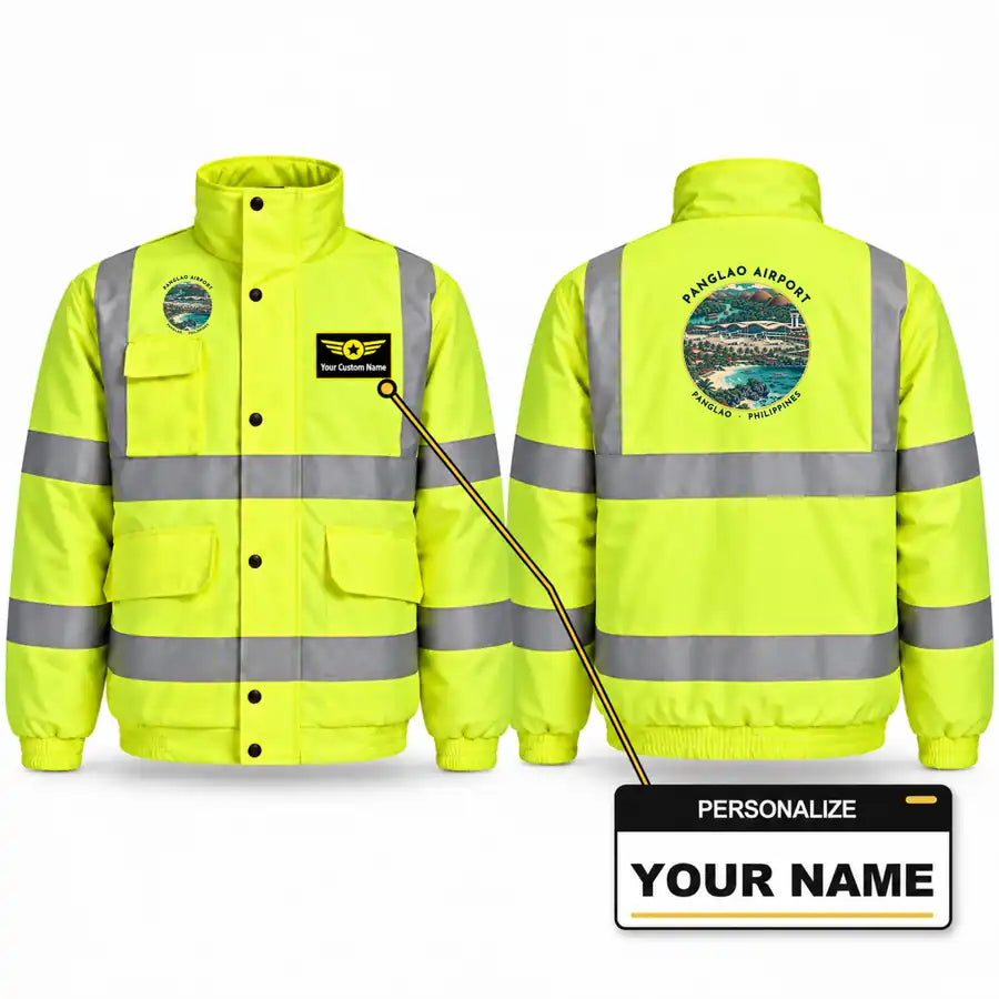 Bohol-Panglao International Airport (TAG) Reflective Winter Jackets - Badge + Name - Fluorescent Yellow