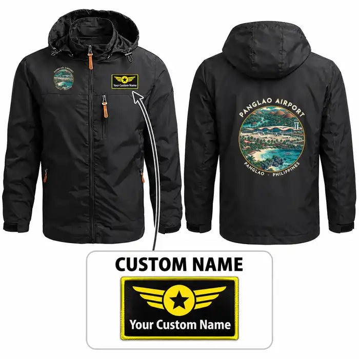 Bohol-Panglao International Airport (TAG) Stylish Jackets - Hooded Windbreaker - Badge + Name - Black