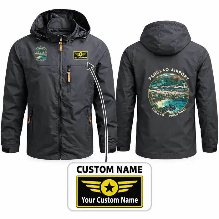 Bohol-Panglao International Airport (TAG) Stylish Jackets - Hooded Windbreaker - Badge + Name - Charcoal