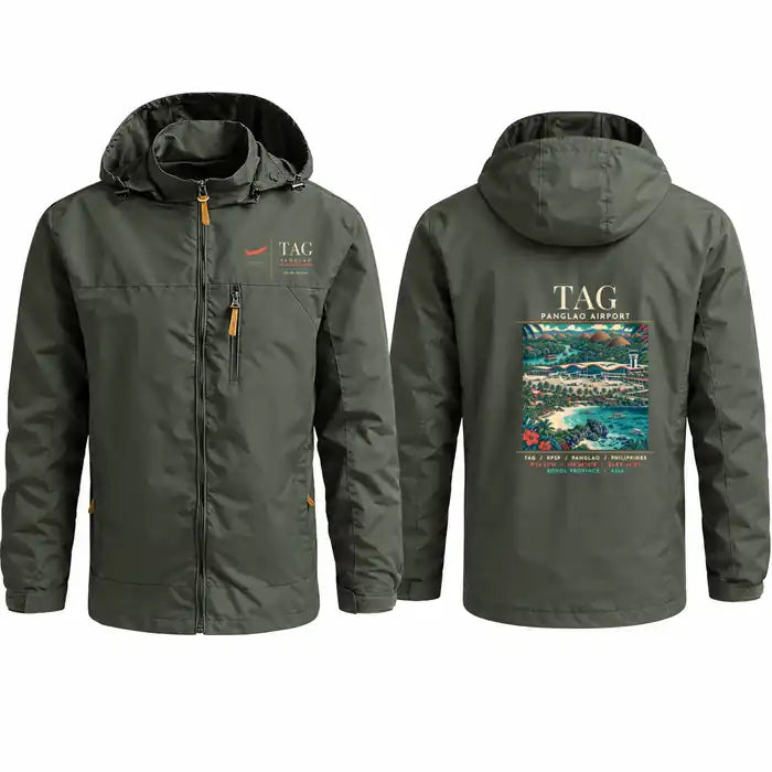Bohol-Panglao International Airport (TAG) Stylish Jackets - Hooded Windbreaker - Poster - Olive Green