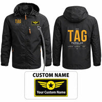 Thumbnail for Bohol-Panglao International Airport (TAG) Stylish Jackets - Hooded Windbreaker - Tag + Name - Black