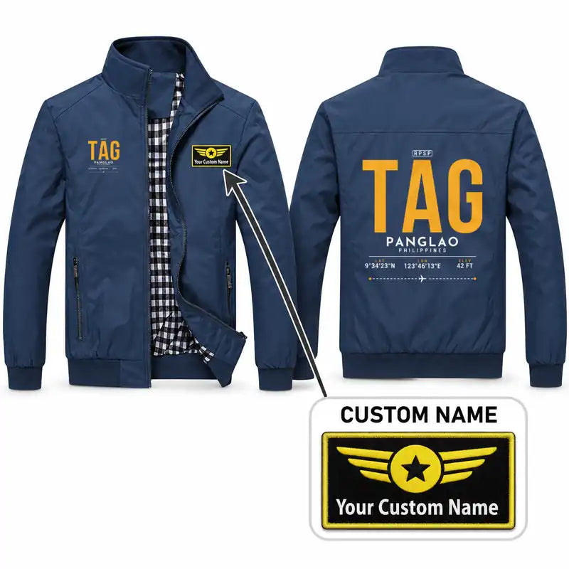 Bohol-Panglao International Airport (TAG) Stylish Jackets - Stand Collar - Tag + Name - Navy Blue