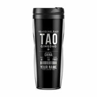 Thumbnail for Qingdao Jiaodong International Airport (TAO) Travel Mugs - Boarding Pass + Name - Plastic (No Holder) - Black