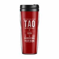 Thumbnail for Qingdao Jiaodong International Airport (TAO) Travel Mugs - Boarding Pass + Name - Plastic (No Holder) - Red