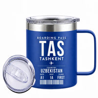 Thumbnail for Islam Karimov Tashkent International Airport (TAS) Stainless Steel Mugs - Boarding Pass - Stainless Steel Mug - 14 oz / 400ML - Blue