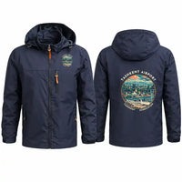 Thumbnail for Islam Karimov Tashkent International Airport (TAS) Stylish Jackets - Hooded Windbreaker - Badge - Navy Blue