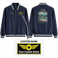 Thumbnail for Islam Karimov Tashkent International Airport (TAS) Stylish Jackets - Baseball Collar - Poster + Name - Navy Blue