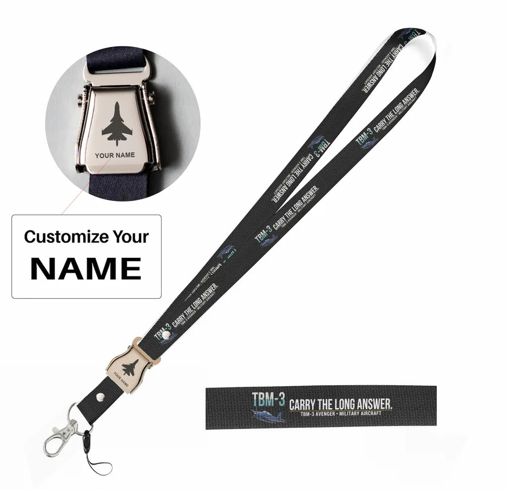 TBM-3 Avenger seat belt lanyard - black with name