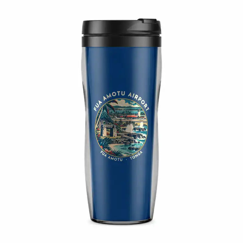 Fuaʻamotu International Airport (TBU) Travel Mugs - Badge - Plastic (No Holder) - Blue