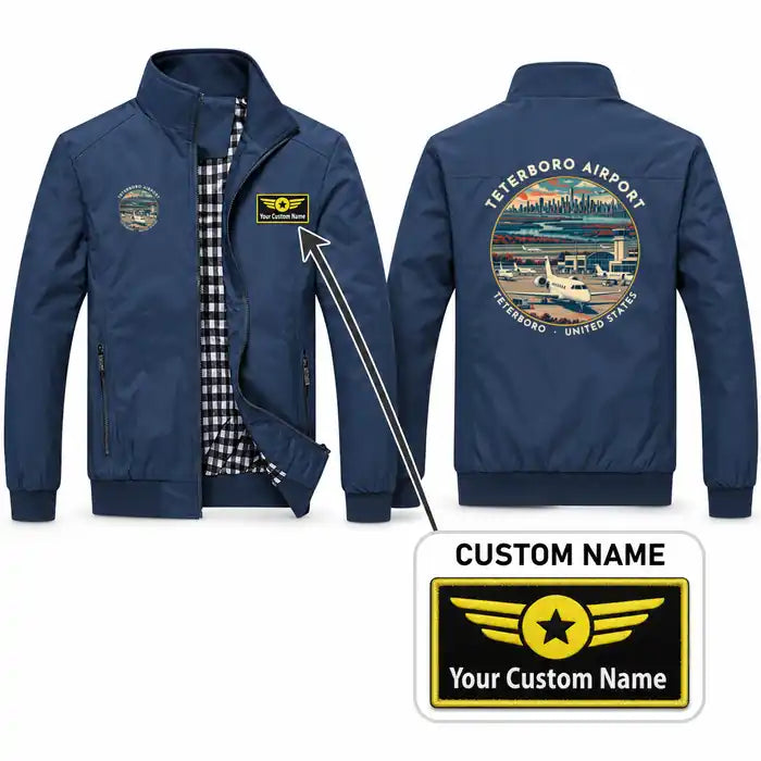 Teterboro Airport (TEB) Stylish Jackets - Stand Collar - Badge + Name - Navy Blue