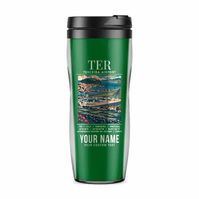 Terceira Lajes Airport (TER) Travel Mugs - Poster + Name - Plastic (No Holder) - Green